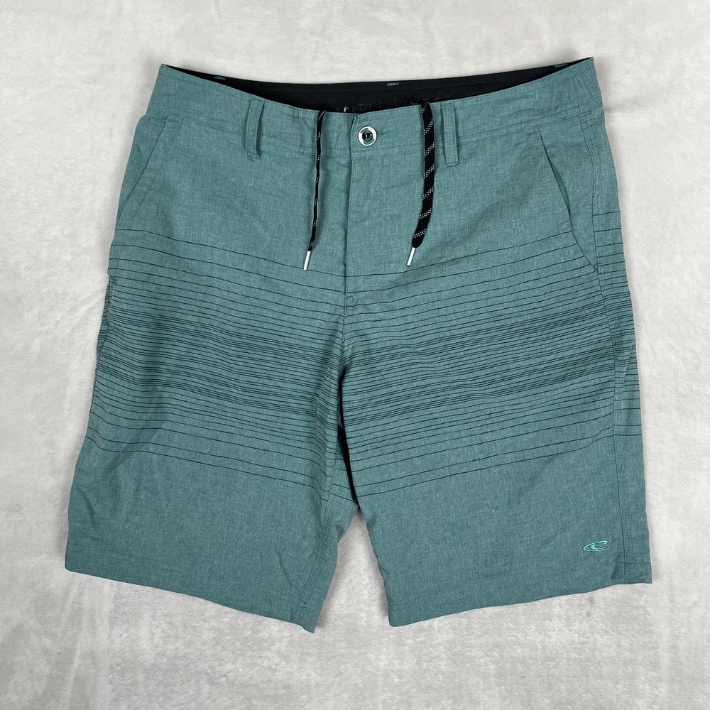 O'Neill Hybrid Shorts Mens 34 Green Microfiber 10 Inseam Drawstring Casual